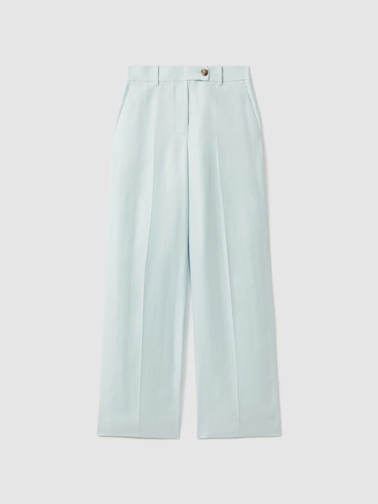 Reiss Blue Lori Petite Viscose-Linen Wide Leg Suit Trousers - Image 2 of 7
