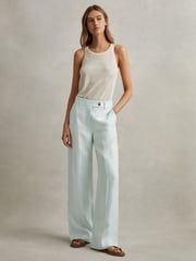 Reiss Blue Lori Petite Viscose-Linen Wide Leg Suit Trousers - Image 4 of 7