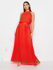 Long Tall Sally Orange Tall Halterneck Pleated Maxi Dress - Image 1 of 4