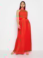 Long Tall Sally Orange Tall Halterneck Pleated Maxi Dress - Image 2 of 4
