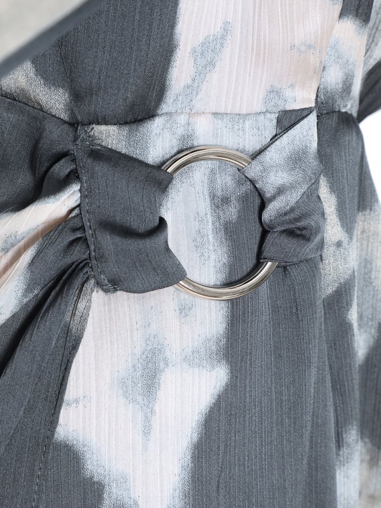 Quiz Grey Smudge Crepe Long Sleeve Midi Dress - Image 6 of 6