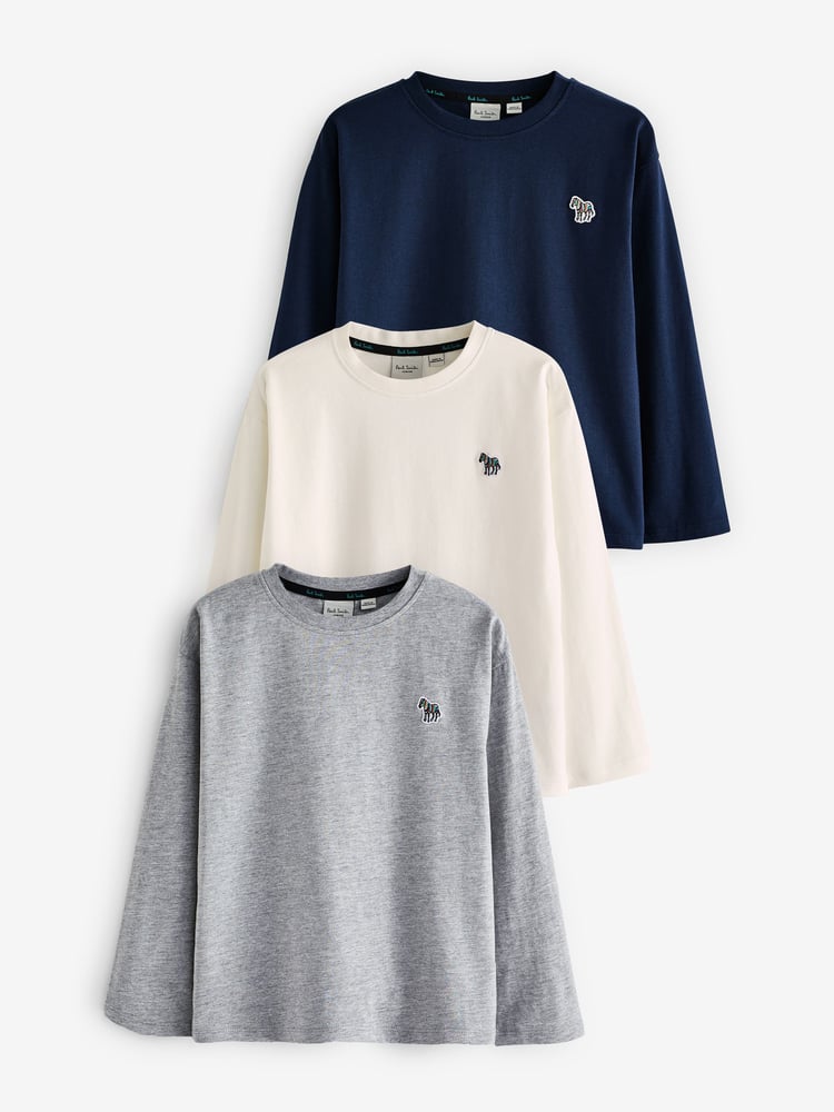 Paul Smith Junior Boys Signature Long Sleeve 100% Cotton T-Shirts 3 Pack - Image 1 of 6