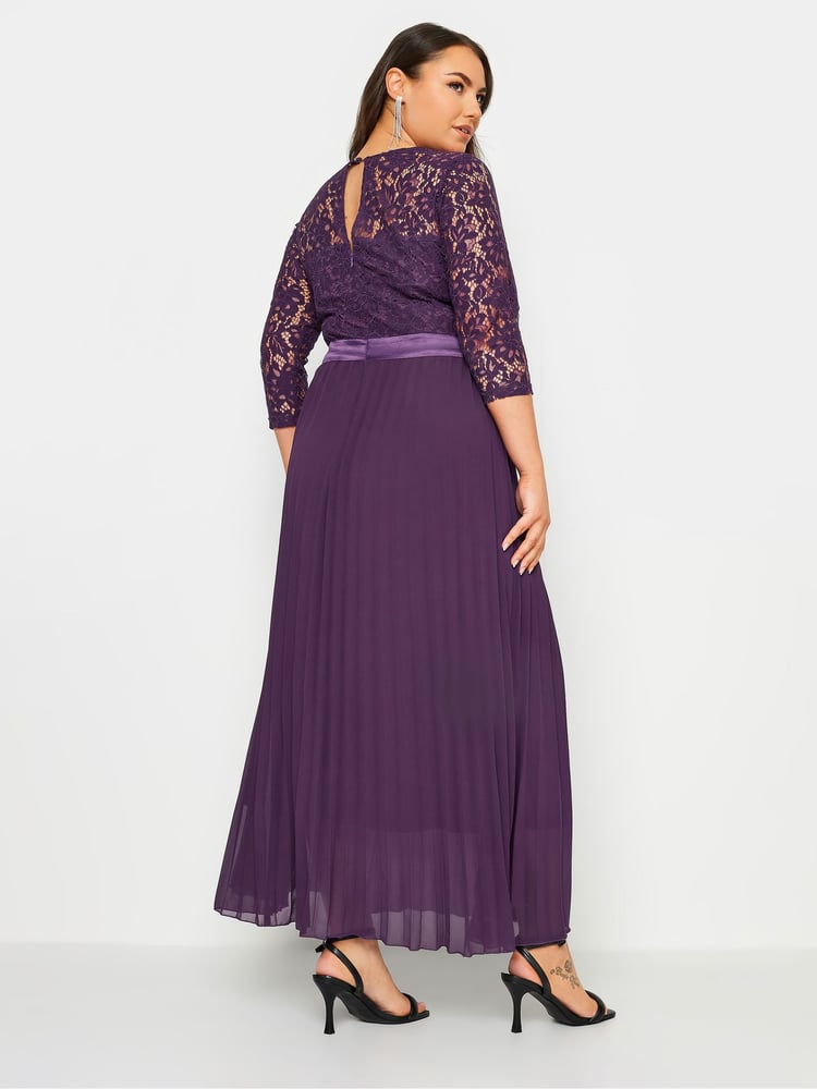 Yours Curve Purple Lace Wrap Pleated Maxi Dress - Image 2 of 4