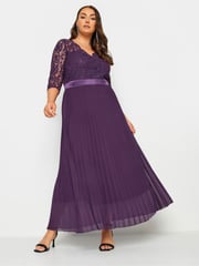Yours Curve Purple Lace Wrap Pleated Maxi Dress - Image 3 of 4