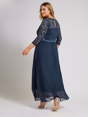 Yours Curve Blue Lace Wrap Pleated Maxi Dress - Image 2 of 3
