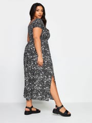 Yours Curve Black Ditsy Floral Print Shirred Bardot Maxi Dress - Image 4 of 5