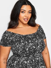 Yours Curve Black Ditsy Floral Print Shirred Bardot Maxi Dress - Image 5 of 5