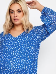 Yours Curve Blue Wrap Front Blouse - Image 4 of 4
