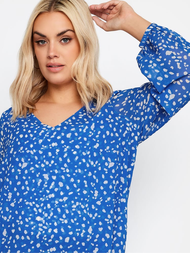 Yours Curve Blue Wrap Front Blouse - Image 4 of 4
