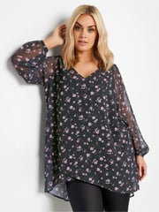 Yours Curve Black Wrap Front Blouse - Image 1 of 4
