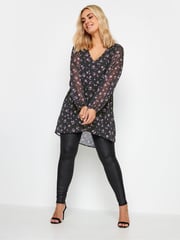 Yours Curve Black Wrap Front Blouse - Image 2 of 4