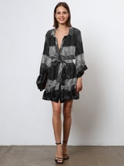 Religion Black Tie Dye Tunic Shirt Dress With Kimono Sleeves in Bright Floral Print - Image 1 of 6