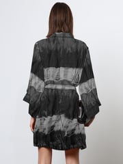 Religion Black Tie Dye Tunic Shirt Dress With Kimono Sleeves in Bright Floral Print - Image 3 of 6