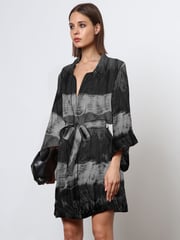 Religion Black Tie Dye Tunic Shirt Dress With Kimono Sleeves in Bright Floral Print - Image 4 of 6