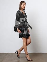 Religion Black Tie Dye Tunic Shirt Dress With Kimono Sleeves in Bright Floral Print - Image 5 of 6