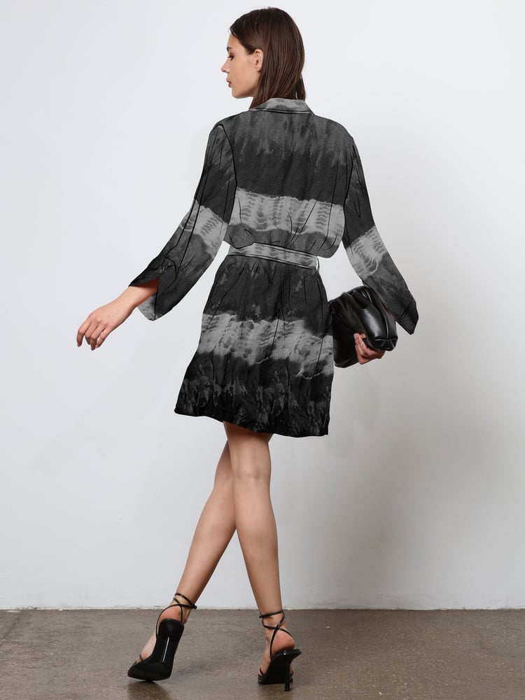 Religion Black Tie Dye Tunic Shirt Dress With Kimono Sleeves in Bright Floral Print - Image 6 of 6