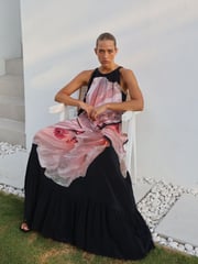 Religion Pink Floral Print Halterneck Maxi Dress With Large Floral Placement Print in Cupro - Image 2 of 8