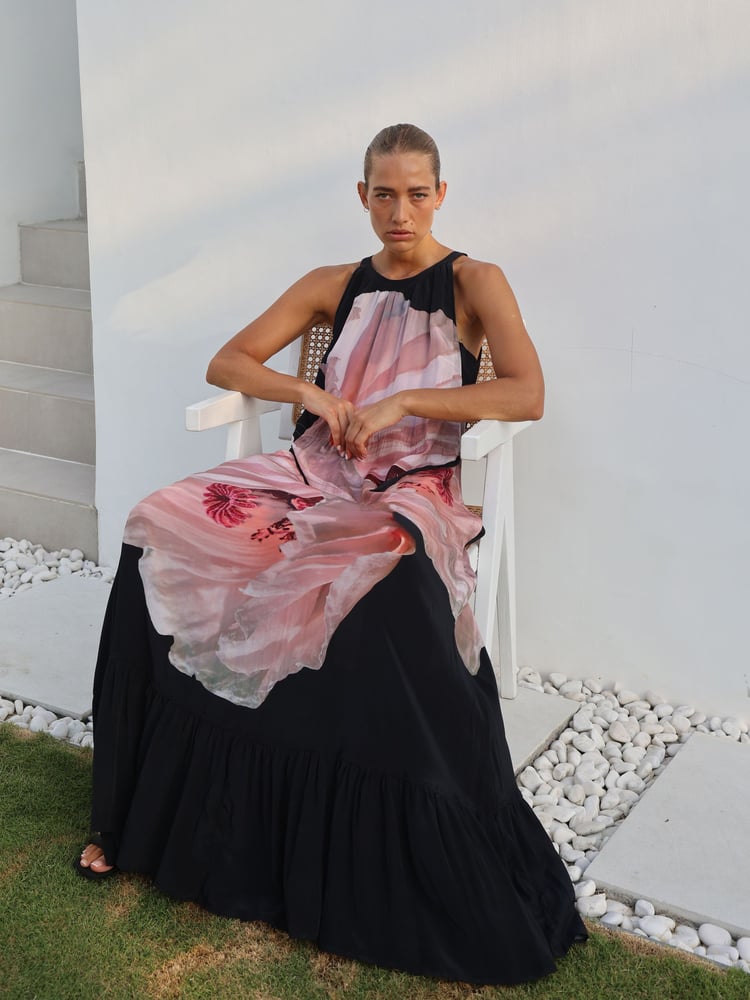 Religion Pink Floral Print Halterneck Maxi Dress With Large Floral Placement Print in Cupro - Image 2 of 8