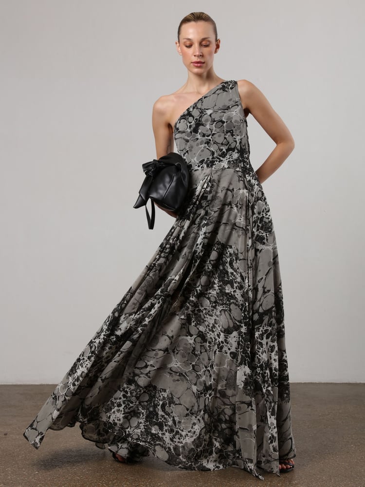 Religion Grey One Shoulder Maxi Dress With Full Floaty Skirt - Image 2 of 6