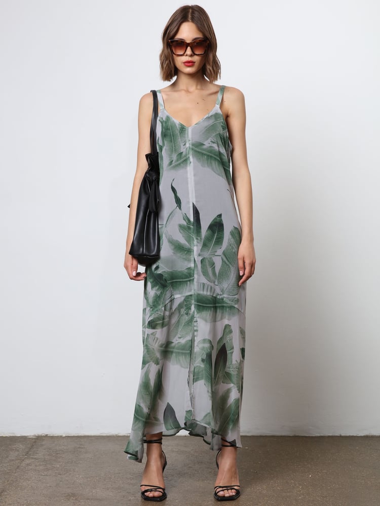 Religion Green Maxi Slip Dress With Adjustable Straps in Botanic Print - Image 1 of 6