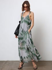 Religion Green Maxi Slip Dress With Adjustable Straps in Botanic Print - Image 2 of 6