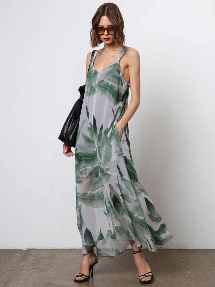 Religion Green Maxi Slip Dress With Adjustable Straps in Botanic Print - Image 2 of 6