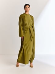Olive Green Long Sleeve Scarf Maxi Dress - Image 1 of 6