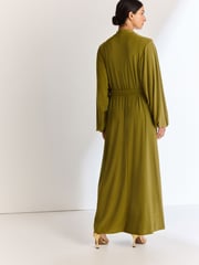 Olive Green Long Sleeve Scarf Maxi Dress - Image 3 of 6