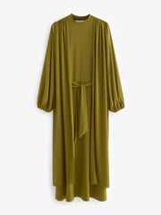Olive Green Long Sleeve Scarf Maxi Dress - Image 5 of 6