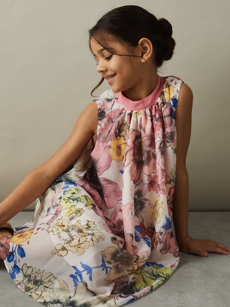 Reiss Pink Print Kady 9-13 yrs Floral Print Halter Neck Dress - Image 1 of 4