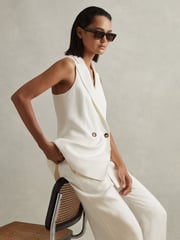 Reiss White Lori Halter Viscose Linen Double Breasted Suit Waistcoat - Image 1 of 6