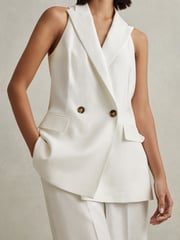 Reiss White Lori Halter Viscose Linen Double Breasted Suit Waistcoat - Image 3 of 6
