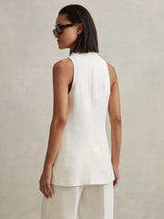 Reiss White Lori Halter Viscose Linen Double Breasted Suit Waistcoat - Image 4 of 6