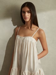 Reiss Cream Emery Bubble Hem Removable Strap Mini Dress - Image 4 of 6
