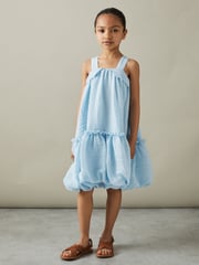 Reiss Blue Emeri 13-14 yrs Seersucker Bubble Hem Dress - Image 4 of 5
