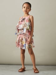 Reiss Pink Print Arina 4-9 yrs Floral Print Skort Co-Ord - Image 1 of 5