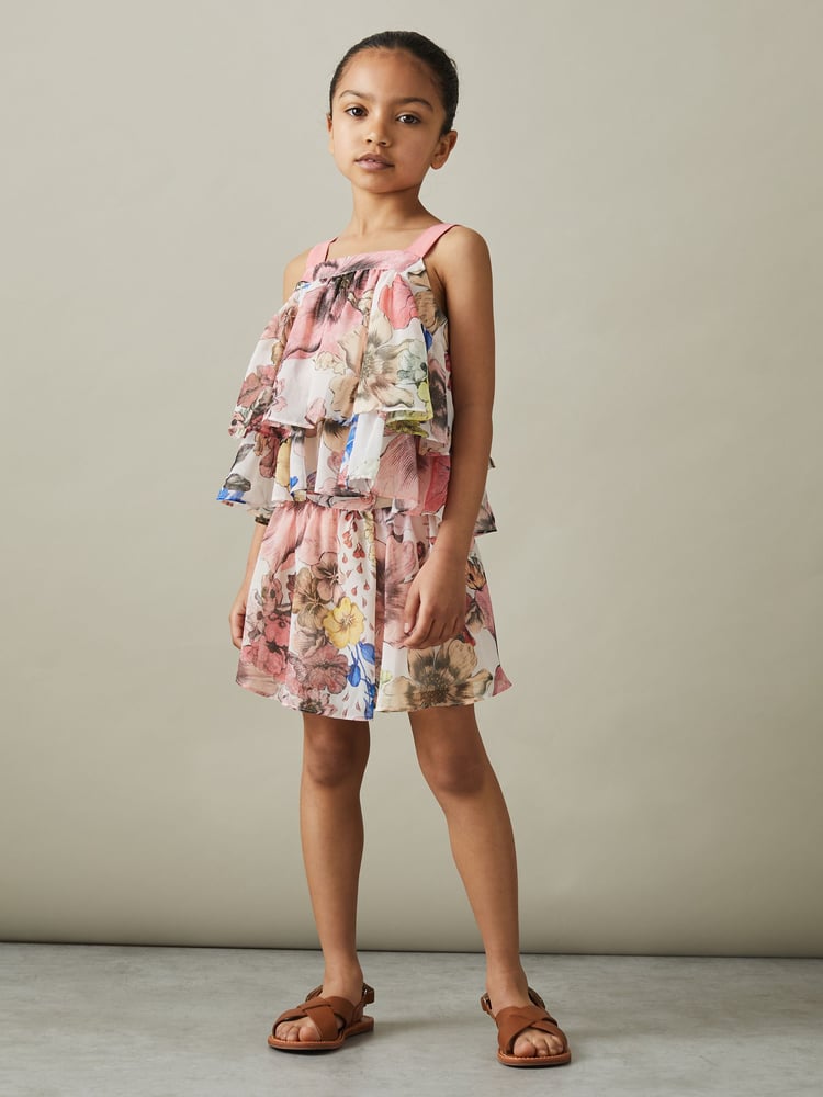 Reiss Pink Print Arina 4-9 yrs Floral Print Skort Co-Ord - Image 1 of 5