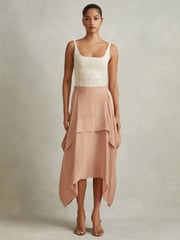 Reiss Nude Maisie Side Pleat Asymmetric Midi Skirt - Image 1 of 5