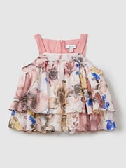 Reiss Pink Print Arina 9-13 yrs Tiered Floral Print Top Co-Ord - Image 2 of 5