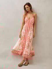 Reiss Coral Delilah Printed Ruched Waist Midi Dress - Image 5 of 6