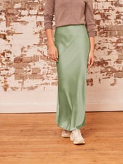 Khaki Green Tailored Satin Midi Skirt - Image 2 of 5