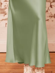 Khaki Green Tailored Satin Midi Skirt - Image 4 of 5
