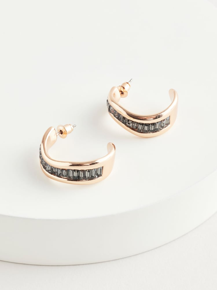 Gold Tone Wave Baguette Stone Earrings - Image 3 of 3
