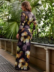 Black Floral Print Mesh Batwing Sleeve Maxi Dress - Image 3 of 6