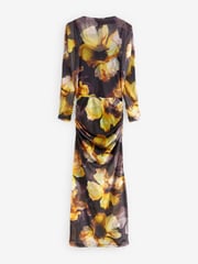 Black Floral Print Mesh Batwing Sleeve Maxi Dress - Image 5 of 6