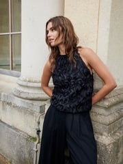 Black Halter Neck Ruffle Tank - Image 1 of 7