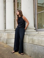 Black Halter Neck Ruffle Tank - Image 2 of 7