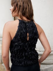 Black Halter Neck Ruffle Tank - Image 3 of 7