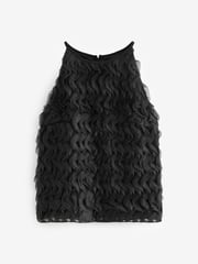 Black Halter Neck Ruffle Tank - Image 5 of 7