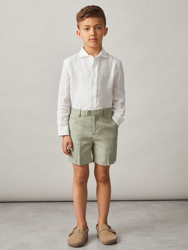 Reiss Apple Kin 13-14 yrs Slim Fit Linen Adjustable Trousers - Image 2 of 5